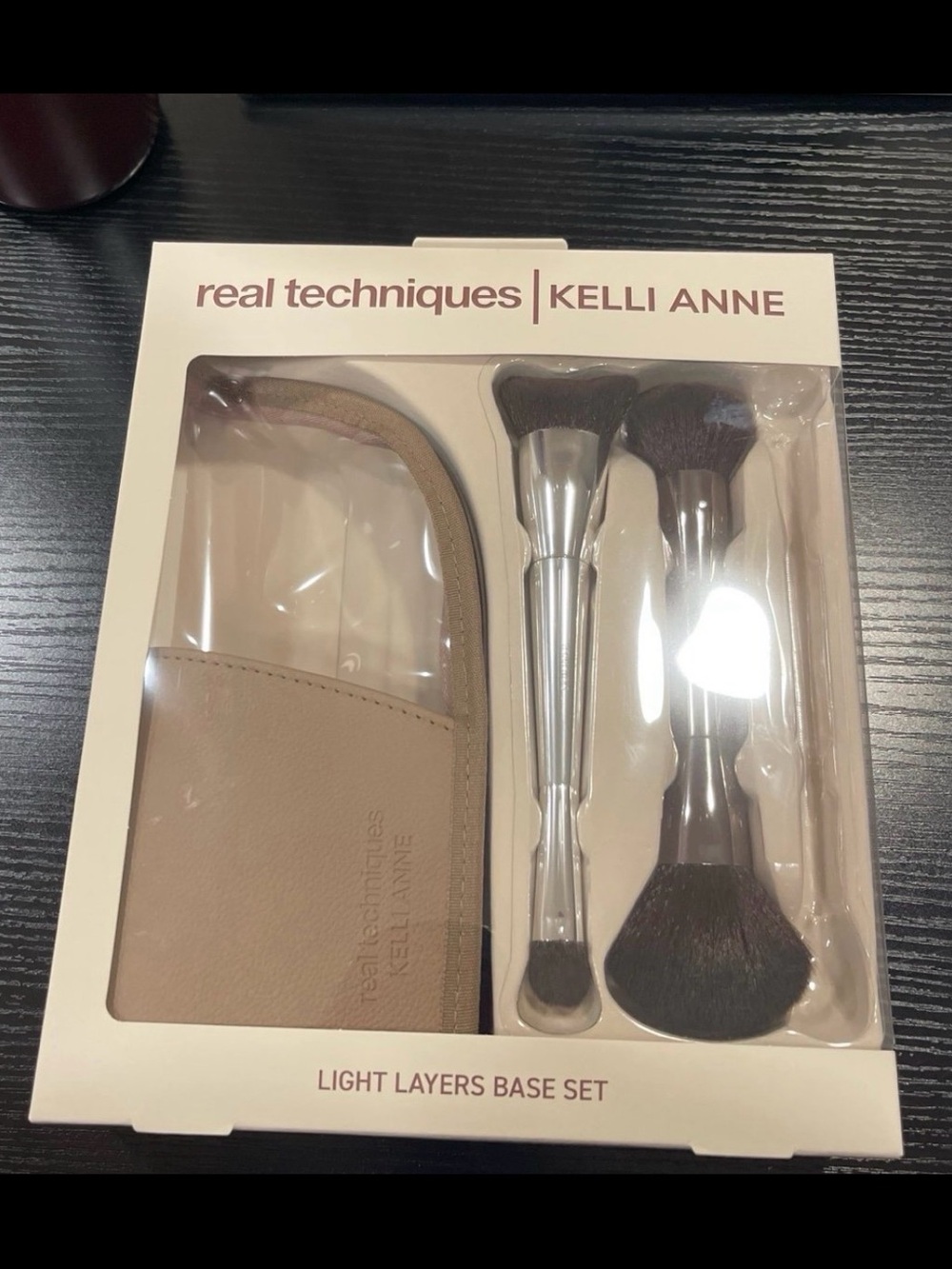 Real Techniques Makeup Brush Set with Taupe Pouch and Silver Ferrules
